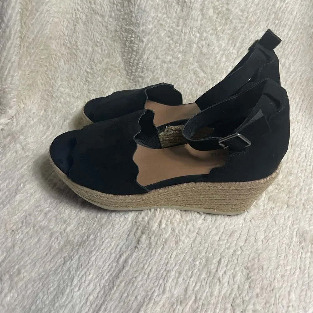 Torrid Synthetic black suede Espadrilles Wedge platform ankle strap Sandal SZ13W